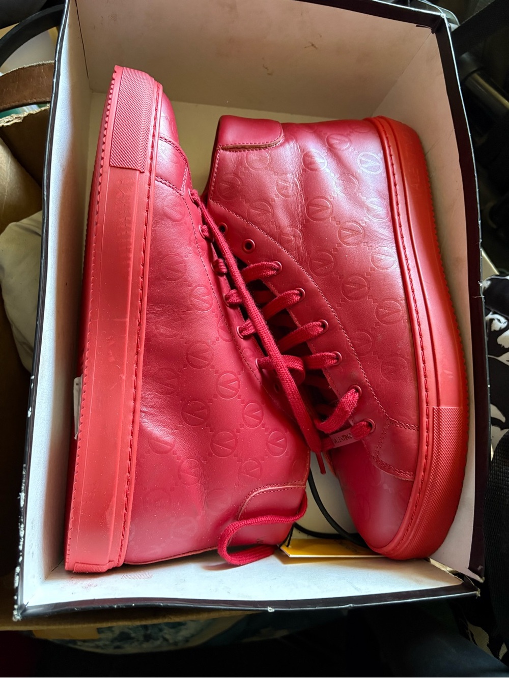 Valentino Red High-Top Sneakers with Logo Tag